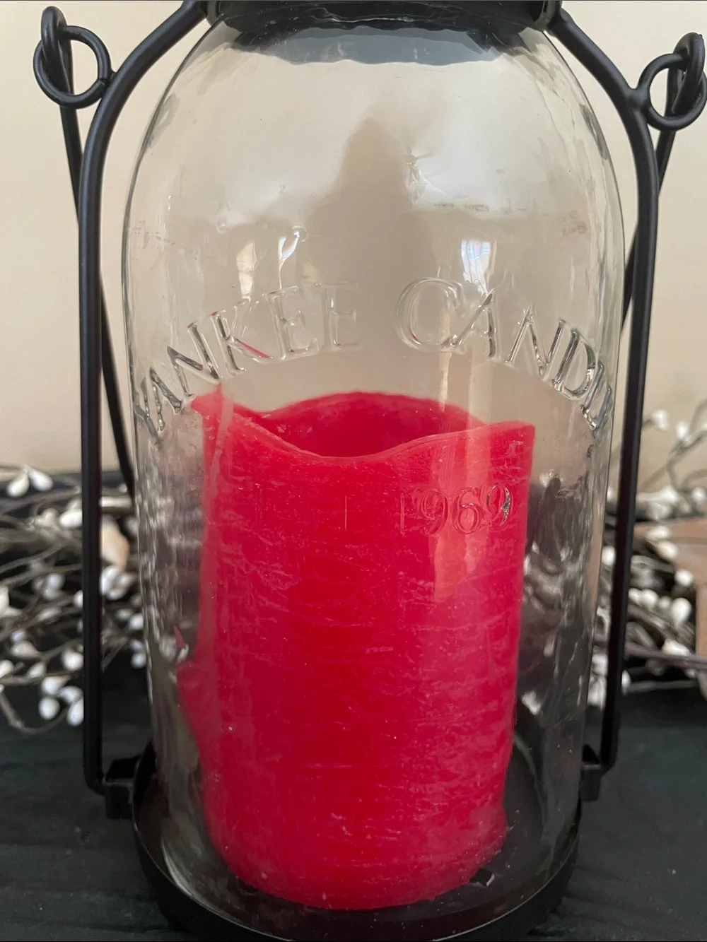 Yankee Candle Lantern Candle Holder with Red LED Flicker Candle Included-10”
